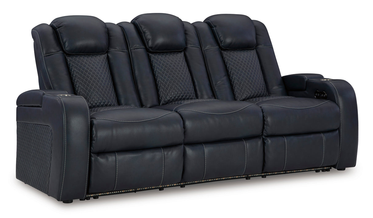 Power Reclining Sofa Sapphire Fyne-Dyme Adjustable Headrest Black Faux Leather - Ashley - Home Elegance USA