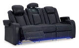 Power Reclining Sofa Sapphire Fyne-Dyme Adjustable Headrest Black Faux Leather - Ashley - Home Elegance USA