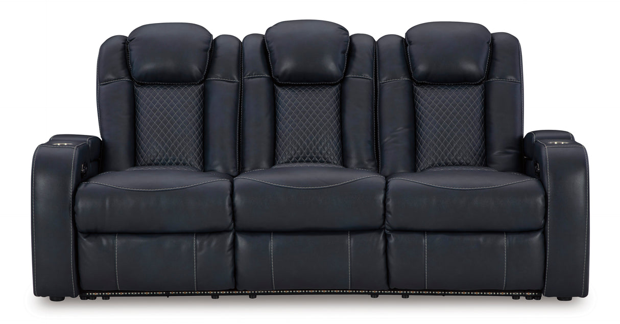 Power Reclining Sofa Sapphire Fyne-Dyme Adjustable Headrest Black Faux Leather - Ashley - Home Elegance USA