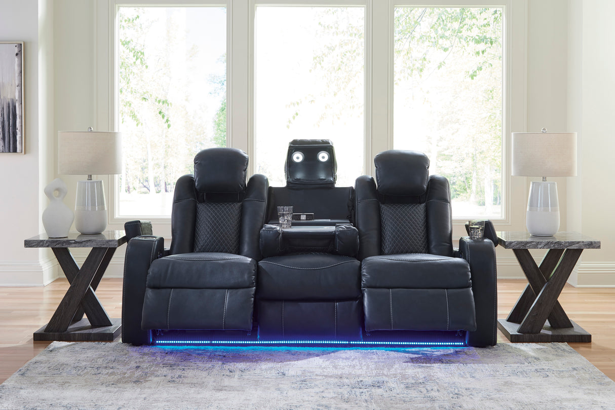 Power Reclining Sofa Sapphire Fyne-Dyme Adjustable Headrest Black Faux Leather - Ashley