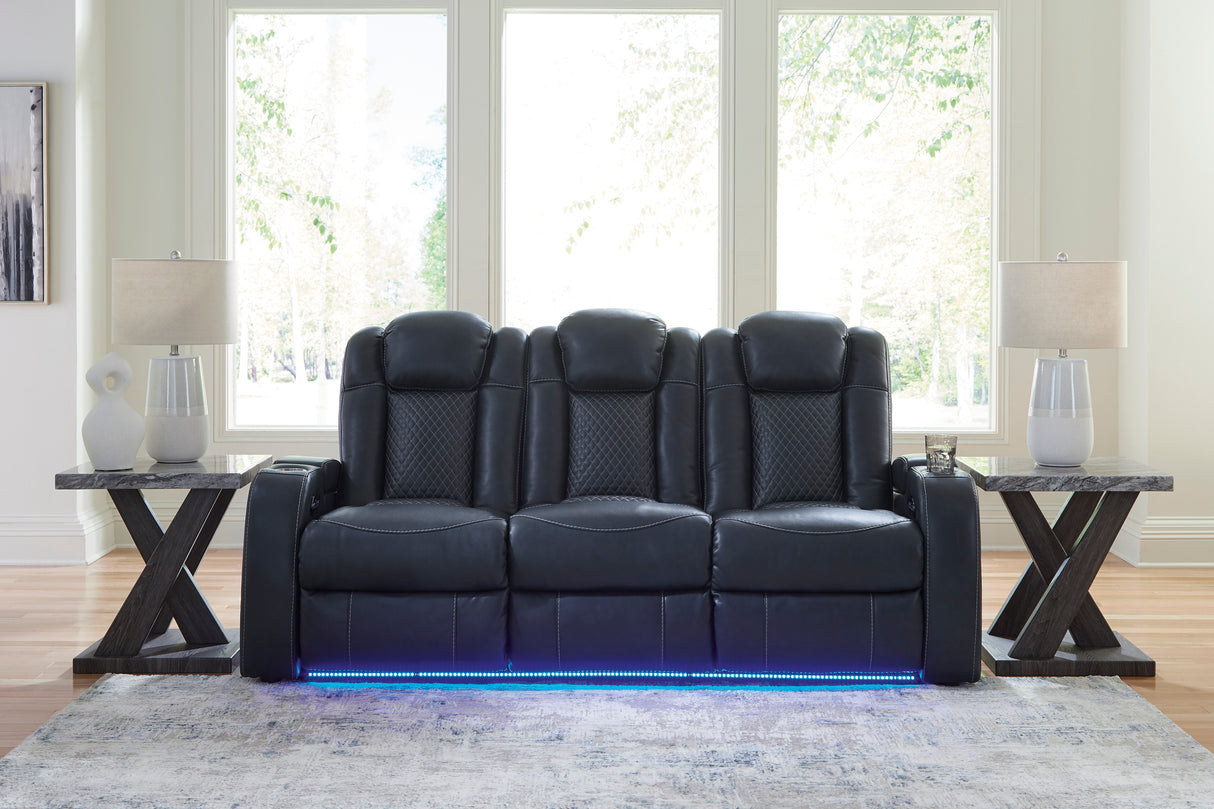 Power Reclining Sofa Sapphire Fyne-Dyme Adjustable Headrest Black Faux Leather - Ashley - Home Elegance USA