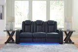 Power Reclining Sofa Sapphire Fyne-Dyme Adjustable Headrest Black Faux Leather - Ashley