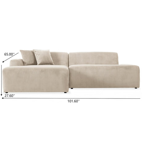 Mar Sectional Cream Corduroy Sofa Left Facing Velvet High-Quality Fabric 101.60x65.00x27.60 inches - sold by Home Elegance USA