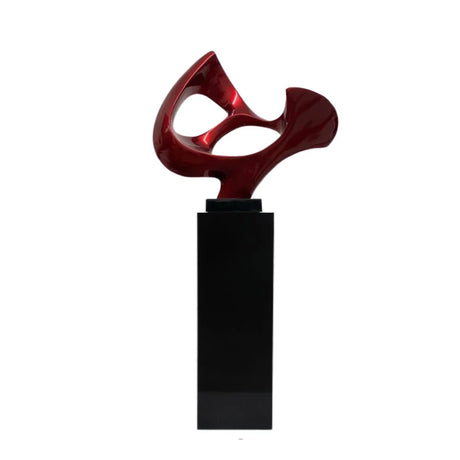 Abstract Mask 54" Tall Floor Sculpture // Metallic Red and Black Stand  | Finesse - sold by Home Elegance USA