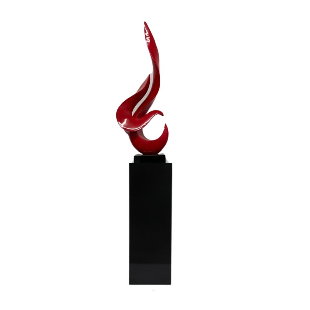 Red Flame Floor Sculpture With Black Stand, 65" Tall  | Finesse