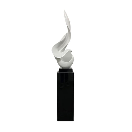 White Flame Floor Sculpture With Black Stand, 65" Tall  | Finesse -  Home Elegance USA
