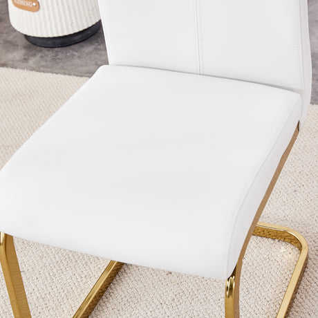 Table and chair set.Elegant Transparent Tempered Glass Dining Set - 71'x35.4' with 8 White PU Chairs with golden C-tube metal leg. - sold by Home Elegance USA