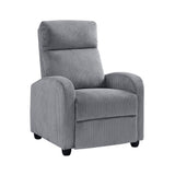Modern Push Back Recliner Chair Dark Gray Soft Corduroy Upholstery Comfort Solid Wood Living Room Furniture 1pc