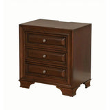 Brown Cherry Solid wood 1pc Nightstand Nickel Round Knob Transitional Style 3 - Drawers Nightstand w Under Nightlight - B01149585 - Home Elegance USA - 3