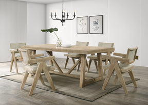 Contemporary Oak Veneer 7pc Dining Set Upholstered Polyester 6x Arm Chairs 1x Table Dining Room - sold by Home Elegance USA
