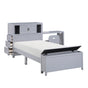 Gray Finish Twin Platform Bed with Bookcase Headboard Drawers Hidden Desk Stool Footboard Storage Bench Bedroom Furniture 1pc