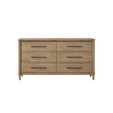 Casual Style 6 Drawer Dresser with Ample Storage in Sand Finish Solid Wood MDF