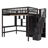 Full size Loft Bed with Bookshelf,Drawers,Desk,and Wardrobe-Espresso - Home Elegance USA