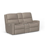Catalina Transitional Leather Power Reclining Loveseat With Console & Power Headrests | Flexsteel