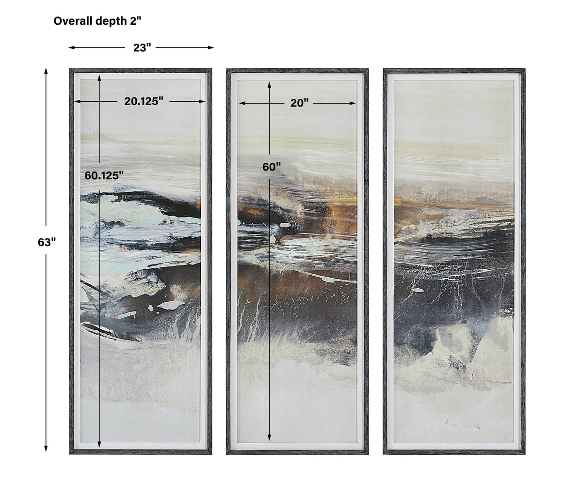 Graphite Horizon Framed Prints (Set of 3) - Light Gray / Dark Gray by Uttermost - View 7