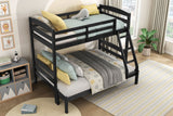 Twin over Full Bunk Bed with Guard Rails 1pc Sturdy Wooden Black Finish Youth Bedroom Furniture - sold by Home Elegance USA