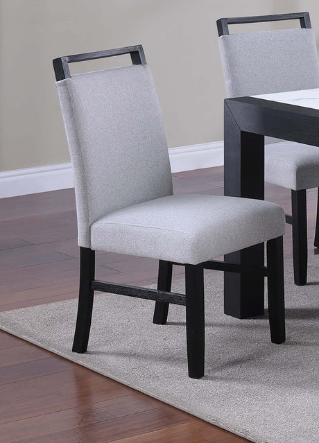 Modern Style Dining Table And 6x Side Chairs White Faux Marble Top Table Handle back Chair Wooden 7pc Dining Set - sold by Home Elegance USA