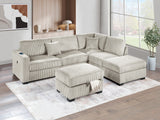 Camel Wide Welt Corduroy Sectional Sofa Reversible Chaise Sofa w USB Storage Ottoman Upholstered Couch Pillows 3pc Set Living Room