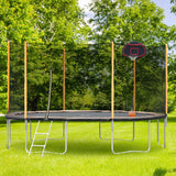 14FT Powder - coated Advanced Trampoline with Basketball Hoop Inflator and Ladder(Outer Safety Enclosure) Orange - W550S00014 - image - 7