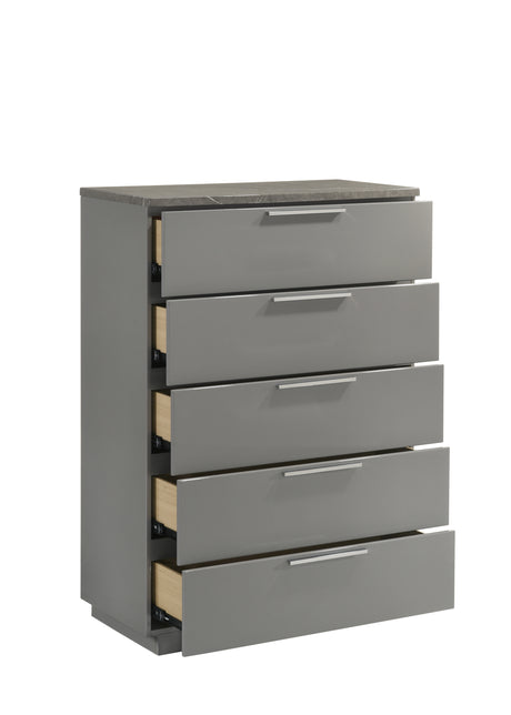 Elara Queen 5-Piece Set – Two-Tone High-Gloss Marble & Lacquer Finish with LED Lighting, Metal-Finished Legs, Spacious Storage- Gray (NJ Inventory) - sold by Home Elegance USA