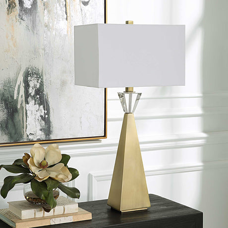Arete Modern Brass Table Lamp - Gold / White by Uttermost - View 3