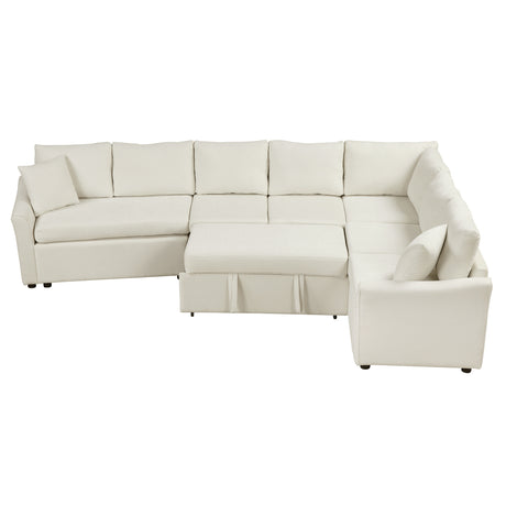 L-shaped Convertible Sofa Bed with USB Ports and Power Sockets, Beige Chenille Fabric, 124.8' Length - sold by Home Elegance USA
