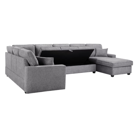 Samara 137'W Gray Chenille Sectional Sofa with Right-Facing Chaise, Underseat Storage, Throw Pillows - sold by Home Elegance USA