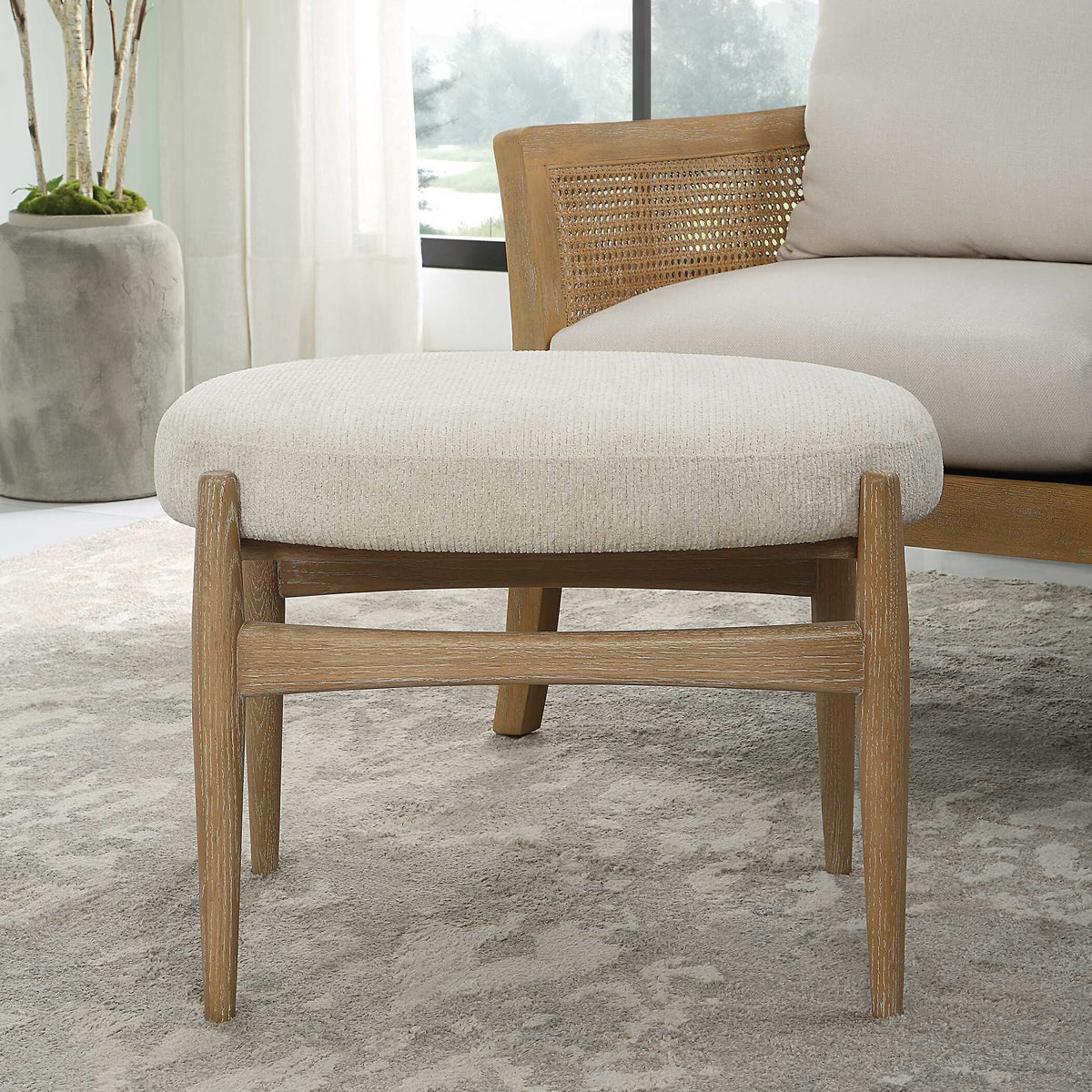 Acrobat Off-White Small Bench - Light Brown / White by Uttermost - View 3