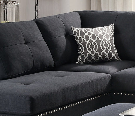 3-pcs Sectional Sofa Black Polyfiber Cushion Sofa Chaise Ottoman Reversible Couch Pillows - sold by Home Elegance USA