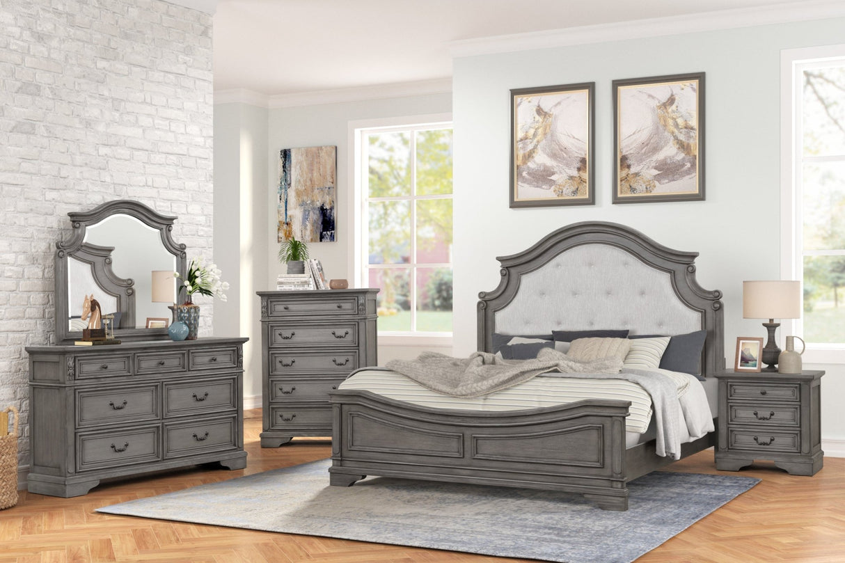 Traditional Style King 5 Pc Bedroom Set Made with Wood in Rustic Gray