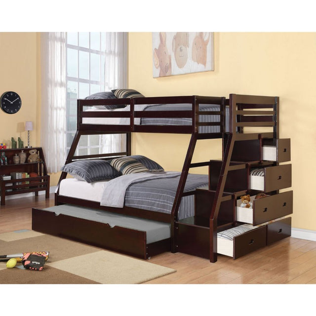 Acme - Jason Twin/Full Bunk Bed W/Trundle & Storage 37015 Espresso Finish