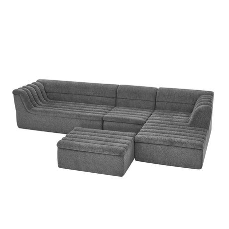 135' U-Shaped Modular Sectional Sofa with Chaise and Movable Ottoman for Living Room, Chenille Upholstered Boneless Couches with Wave-Shaped Armrest, No Pillows Included - sold by Home Elegance USA