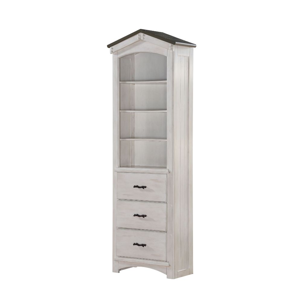 Acme - Tree House Bookcase Cabinet 37168 Weathered White & Washed Gray Finish