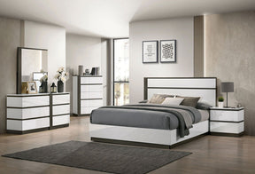 Birsfelden - 5 Piece Queen Bedroom Set With 2 Nightstands - White / Metallic Gray