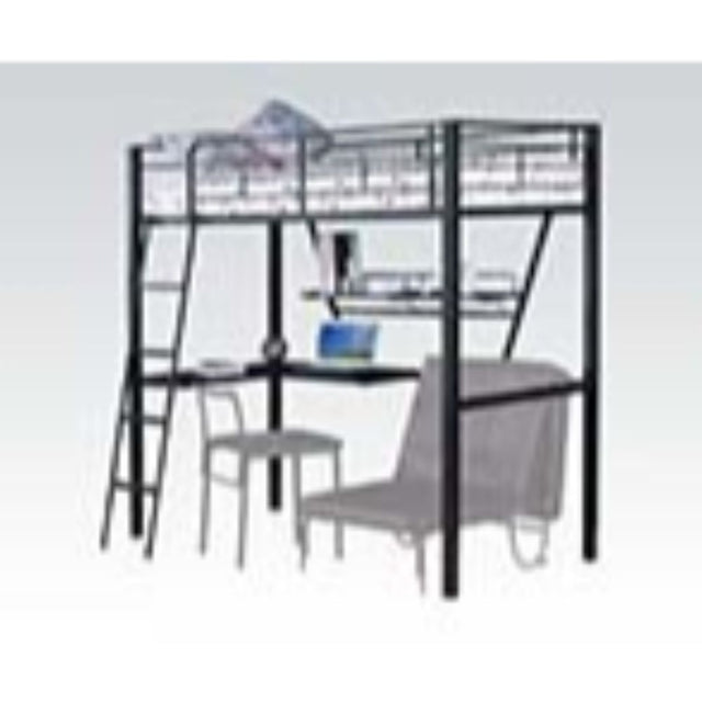 Acme - Senon Twin Loft Bed W/Desk 37275 Silver & Black Finish