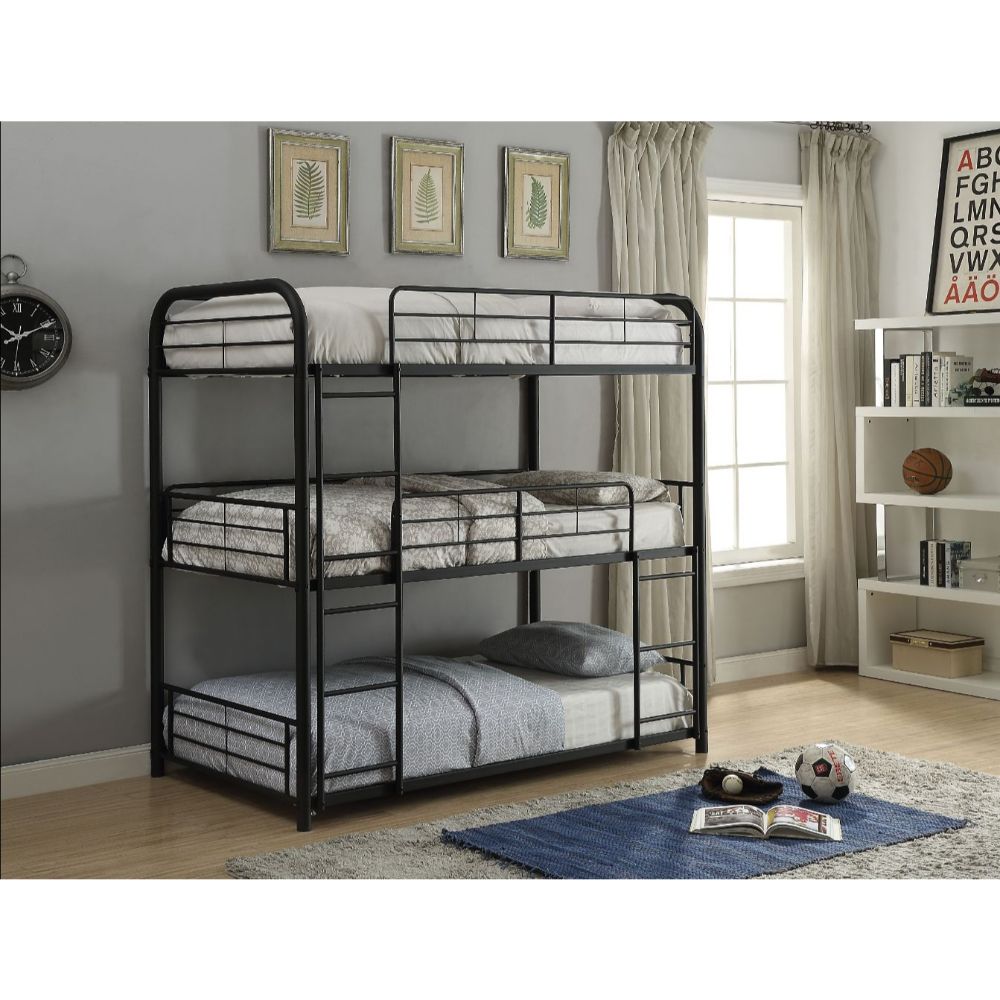 Acme - Cairo Triple Full Bunk Bed 37330 Sandy Black Finish