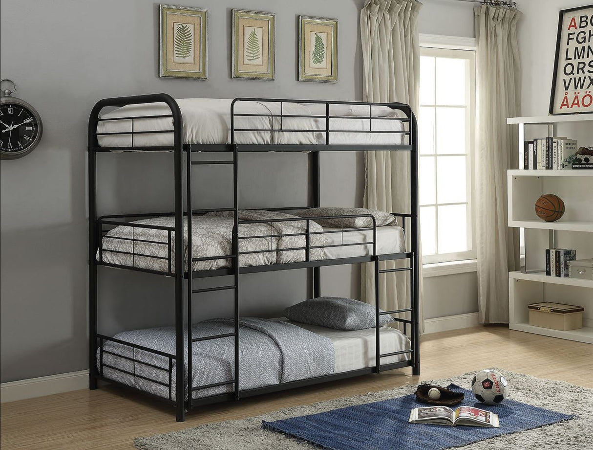 Acme - Cairo Triple Twin Bunk Bed 37335 Sandy Black Finish