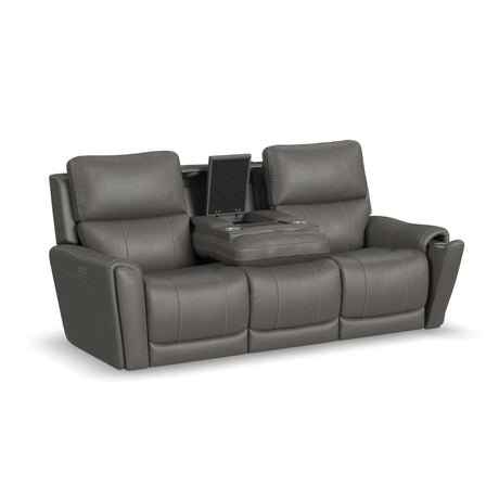 Carter Power Reclining Sofa With Console & Power Headrests & Lumbar - Smoke | Flexsteel