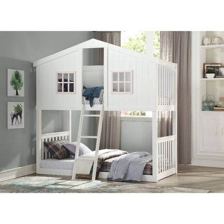 Acme - Rohan Cottage Twin/Twin Bunk Bed 37410 White & Pink Finish
