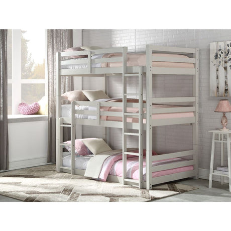 Acme - Ronnie Triple Twin Bunk Bed 37420 Light Gray Finish
