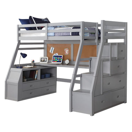 Acme - Jason II Twin Loft Bed W/Storage 37445 Gray Finish