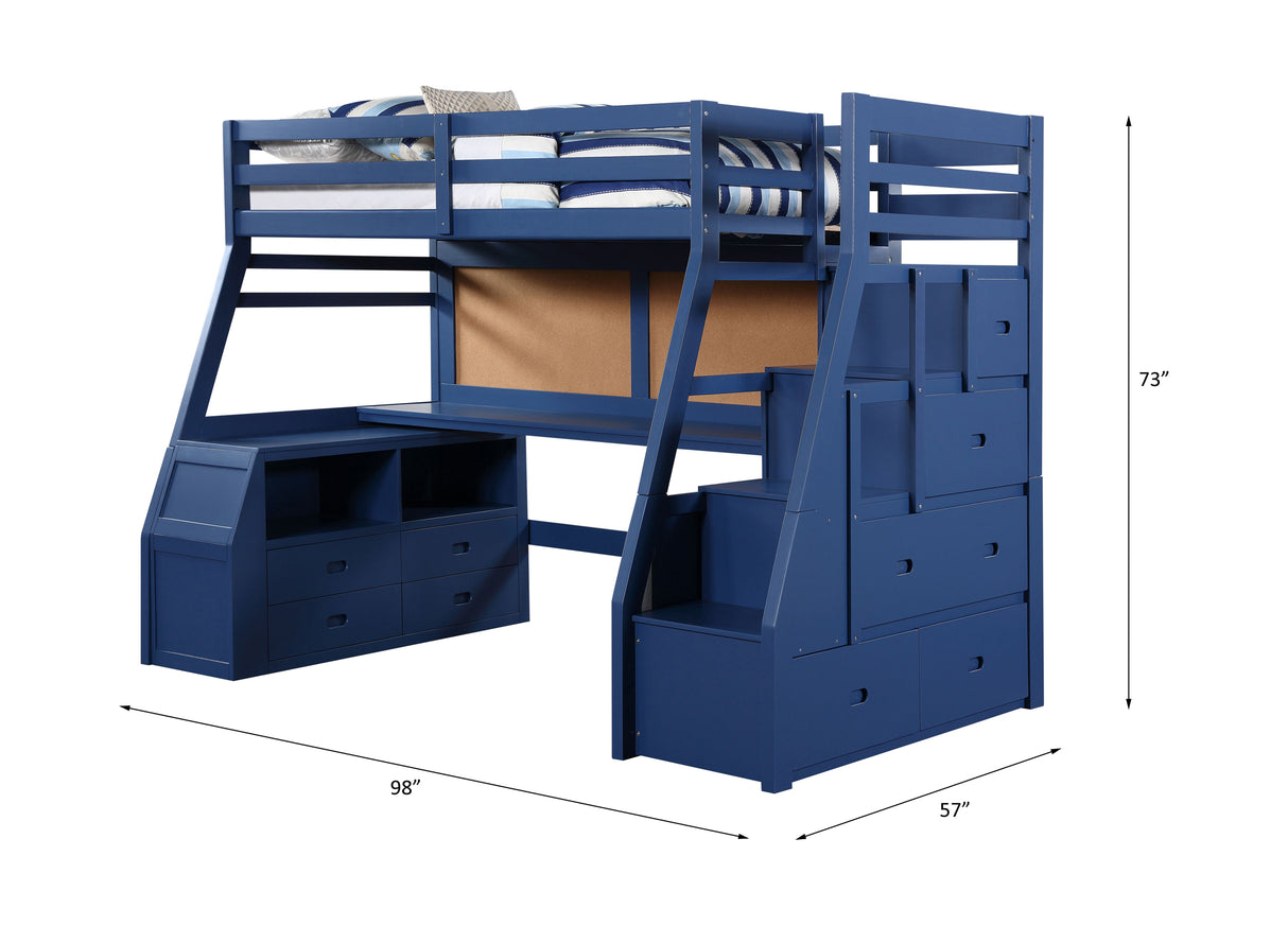 Acme - Jason II Twin Loft Bed W/Storage 37455 Navy Blue Finish