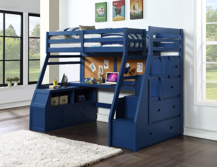 Acme - Jason II Twin Loft Bed W/Storage 37455 Navy Blue Finish