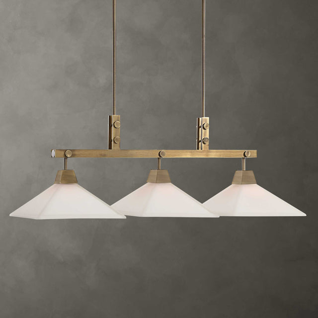 Brookdale Industrial 3 Light Linear Chandelier - Gold / White by Uttermost - View 1