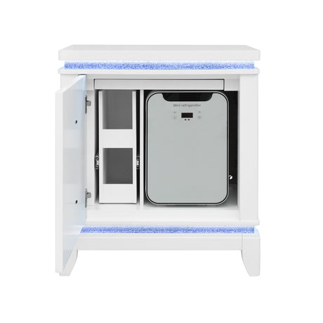 Adalid White Nightstand with Cooler, USB and Speaker in Solid Wood+MDF, 27 x 16.5 x 26.93 inches