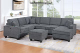 Contemporary Style 5pc Sectional Set Left Arm Loveseat With USB Port Corner Wedges Ottoman Armless Chairs Right Arm Loveseat With Chaise Slate Gray Finish Primary Living Room
