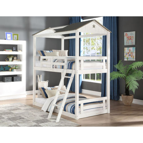 Acme - Nadine Cottage Twin/Twin Bunk Bed 37665 Weathered White & Washed Gray Finish