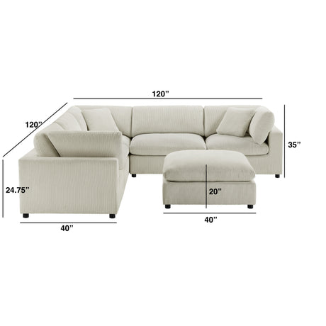 Chelsea Modular 6-Piece Sectional in Beige with Plush Polyester Upholstery - sold by Home Elegance USA