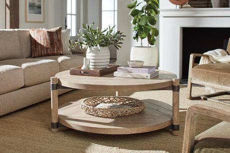Vineyard Row 44" Round Coffee Table - Light Brown by Hooker Furniture - View 2