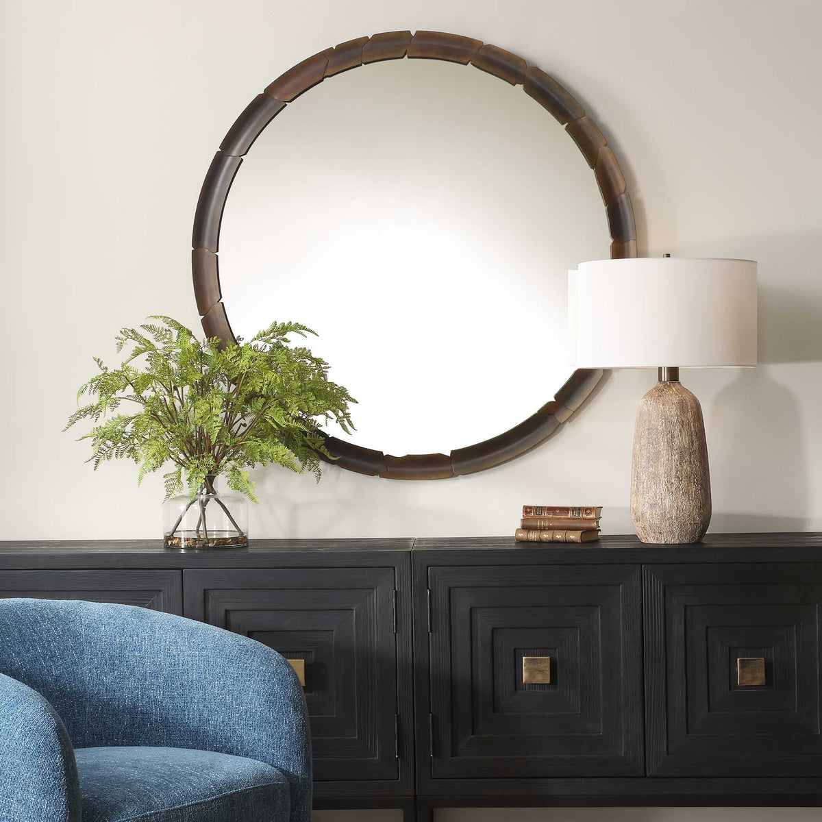 Auger Amber Glass Round Mirror - Bronze by Uttermost - View 2